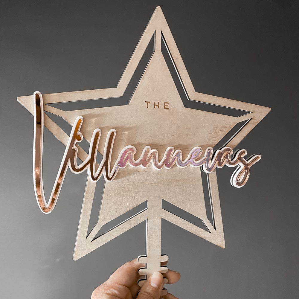 3D Christmas Star Acrylic & Timber Tree Topper