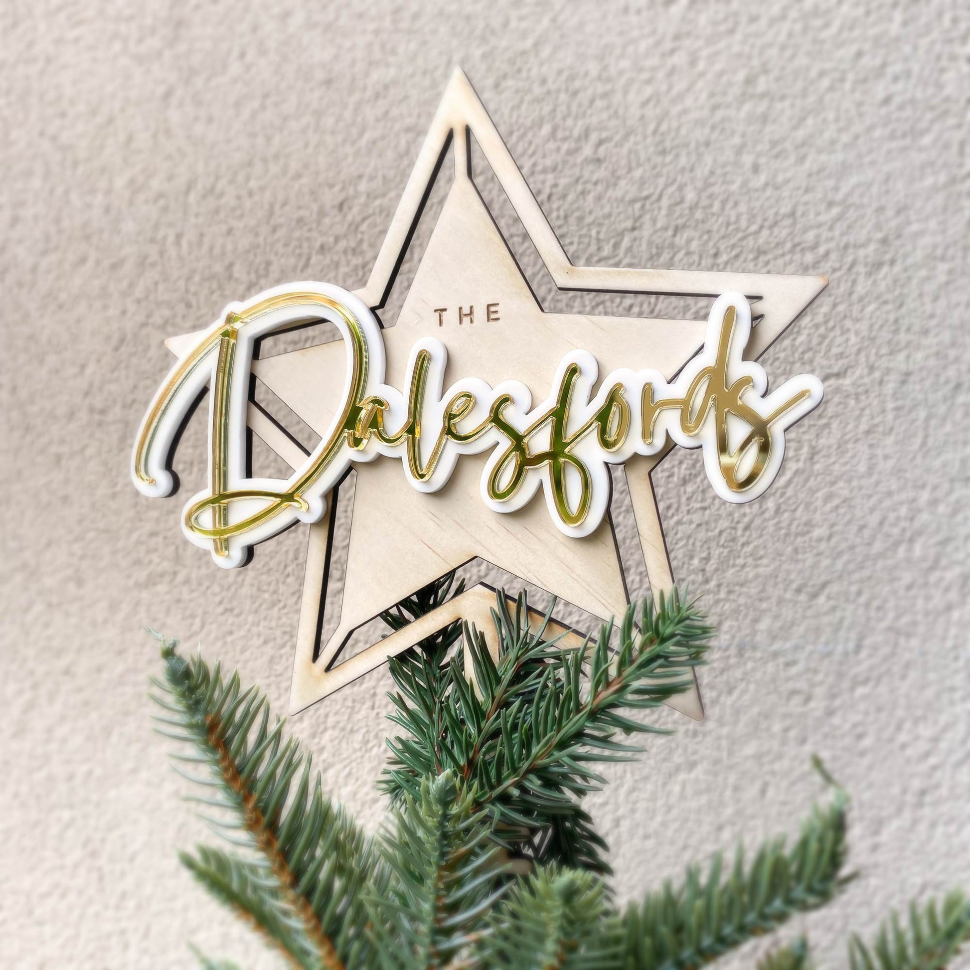christmas star tree topper timber