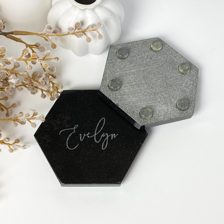 Personalised Hexagon Marble Coasters Black