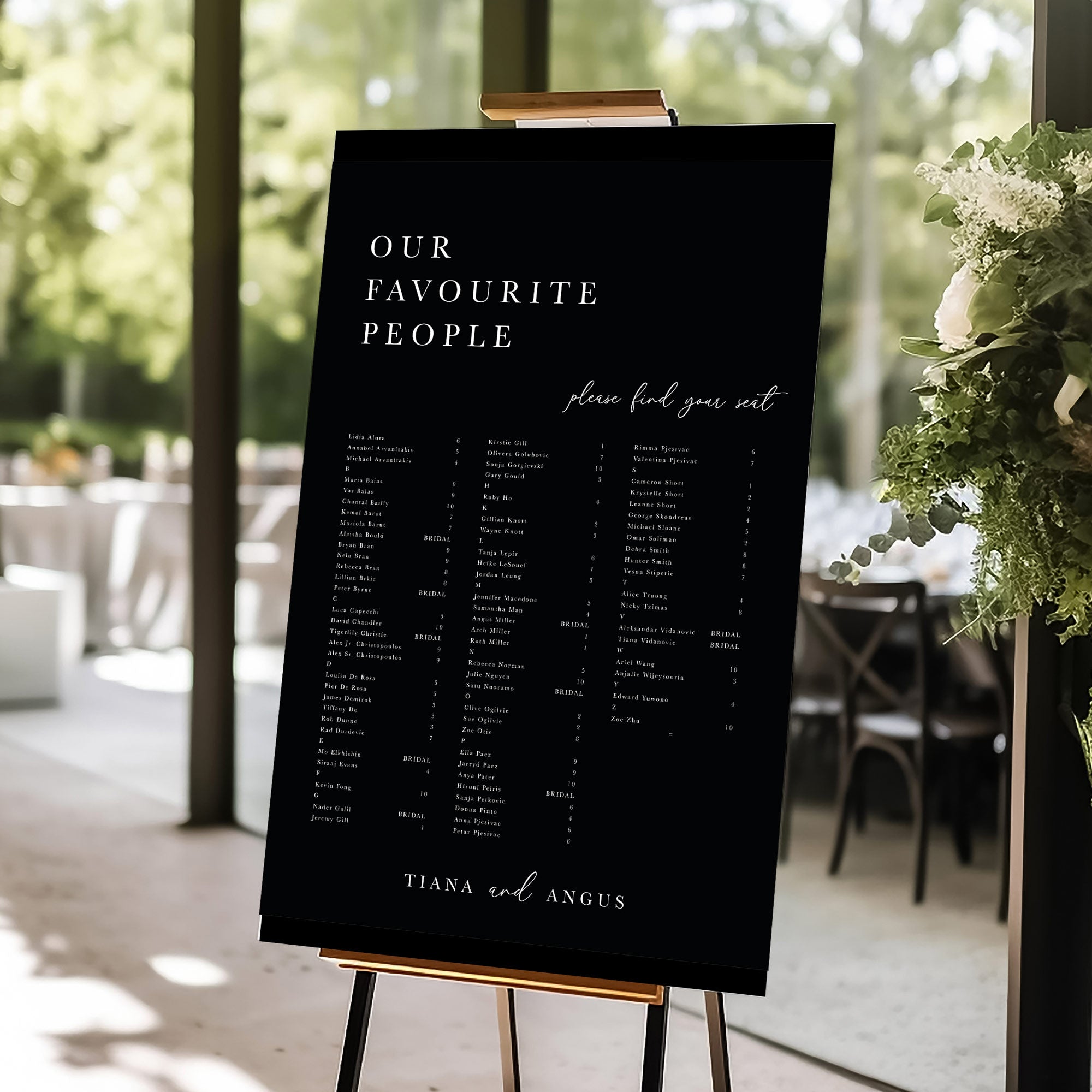 Black Modern Wedding Seating Chart