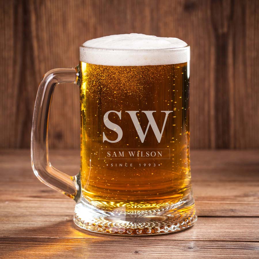 Engraved Birthday Beer Mug 500ML Monogram
