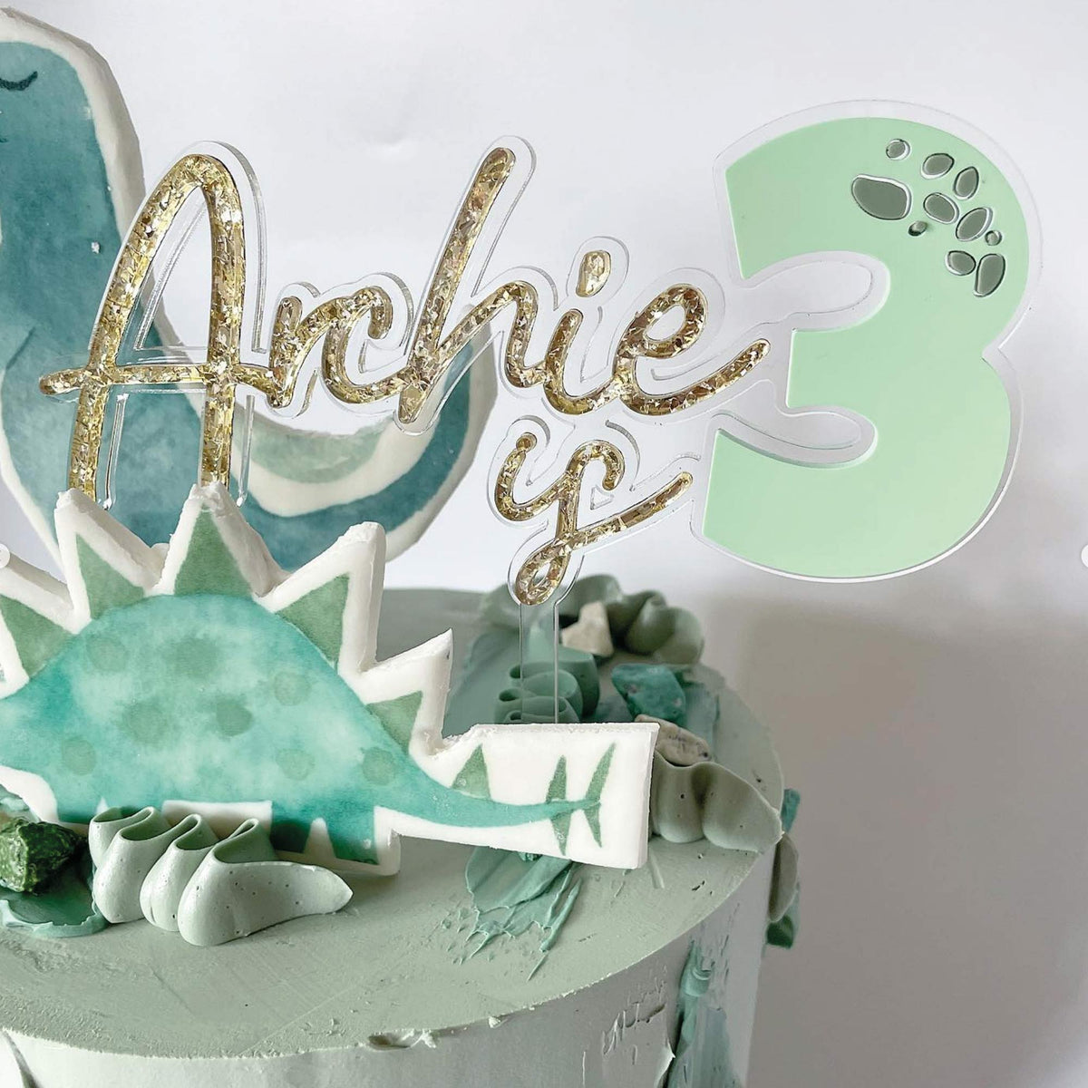 Custom Layered Acrylic Dinosaur Birthday Cake Topper