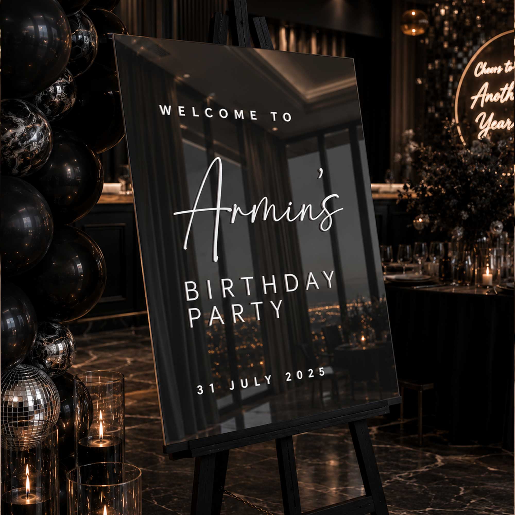 Armin Mirror Acrylic Birthday Welcome Sign