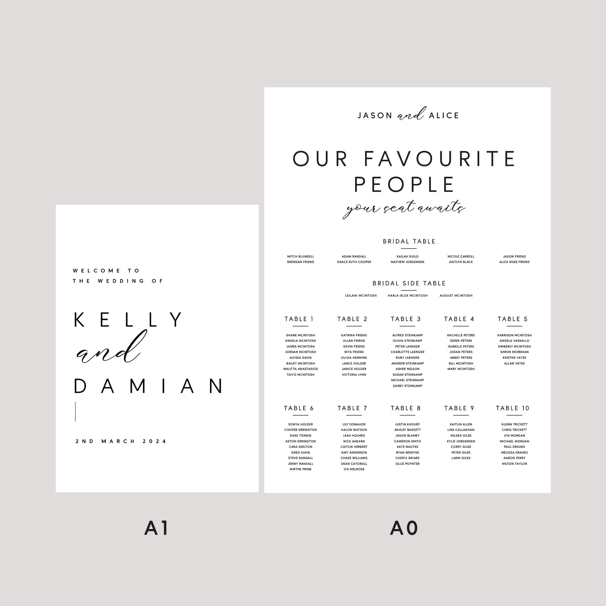 Kelly Wedding Welcome Sign and Seating Chart Bundle Package