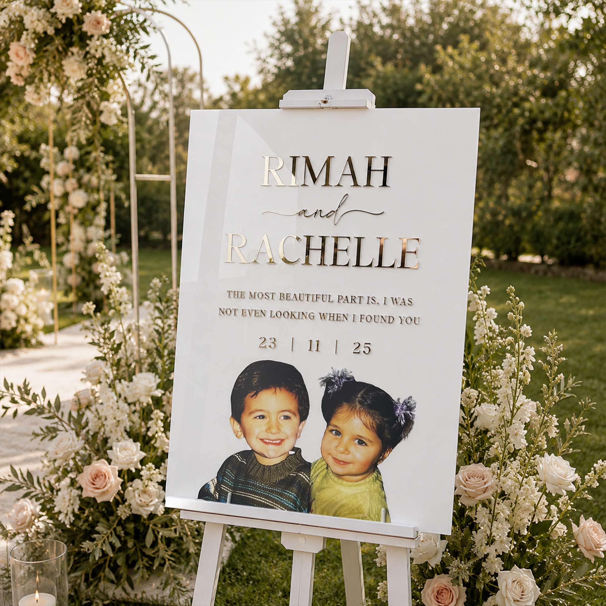 Custom Printed and Layered Photo Acrylic Wedding Welcome Sign