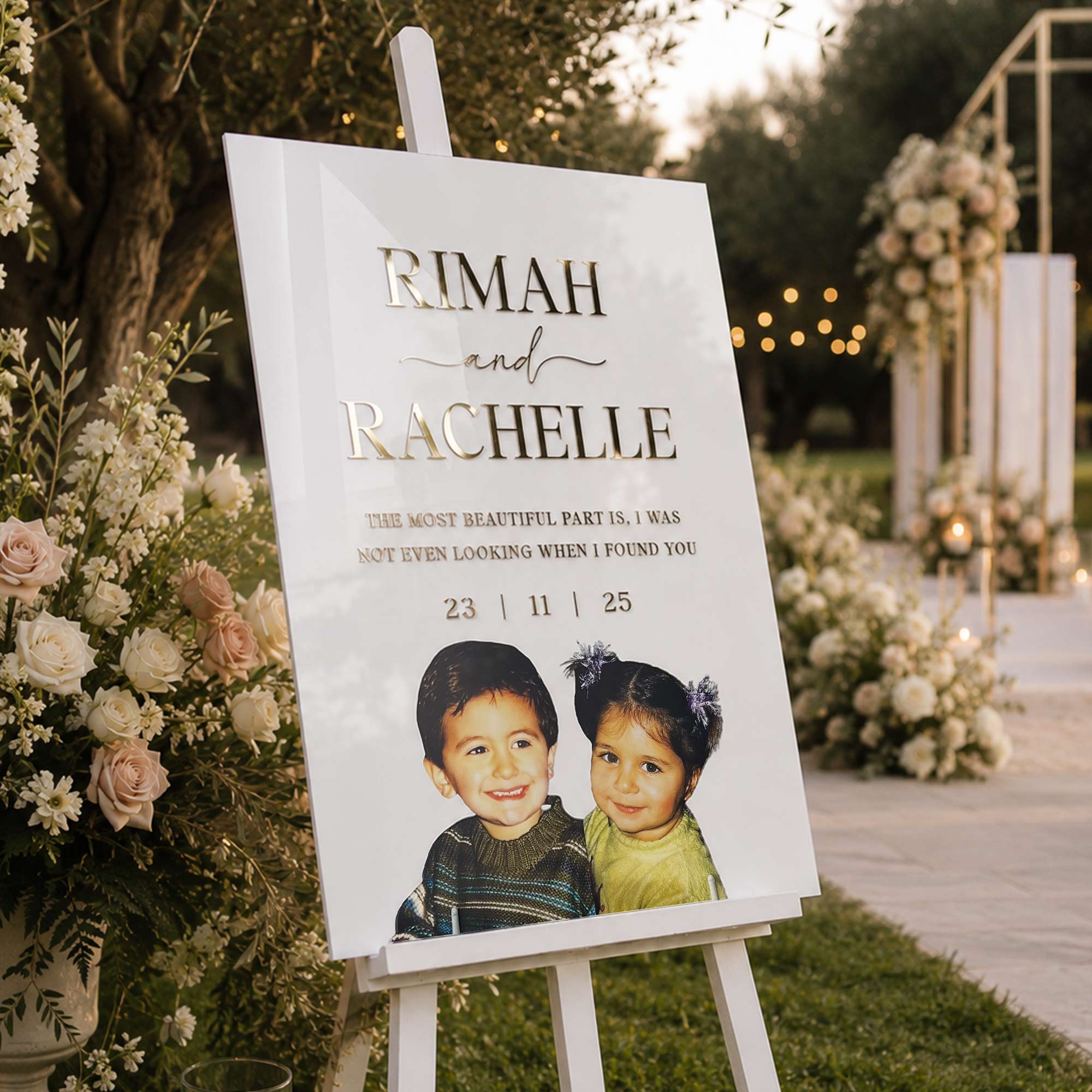 Custom Printed and Layered Photo Acrylic Wedding Welcome Sign