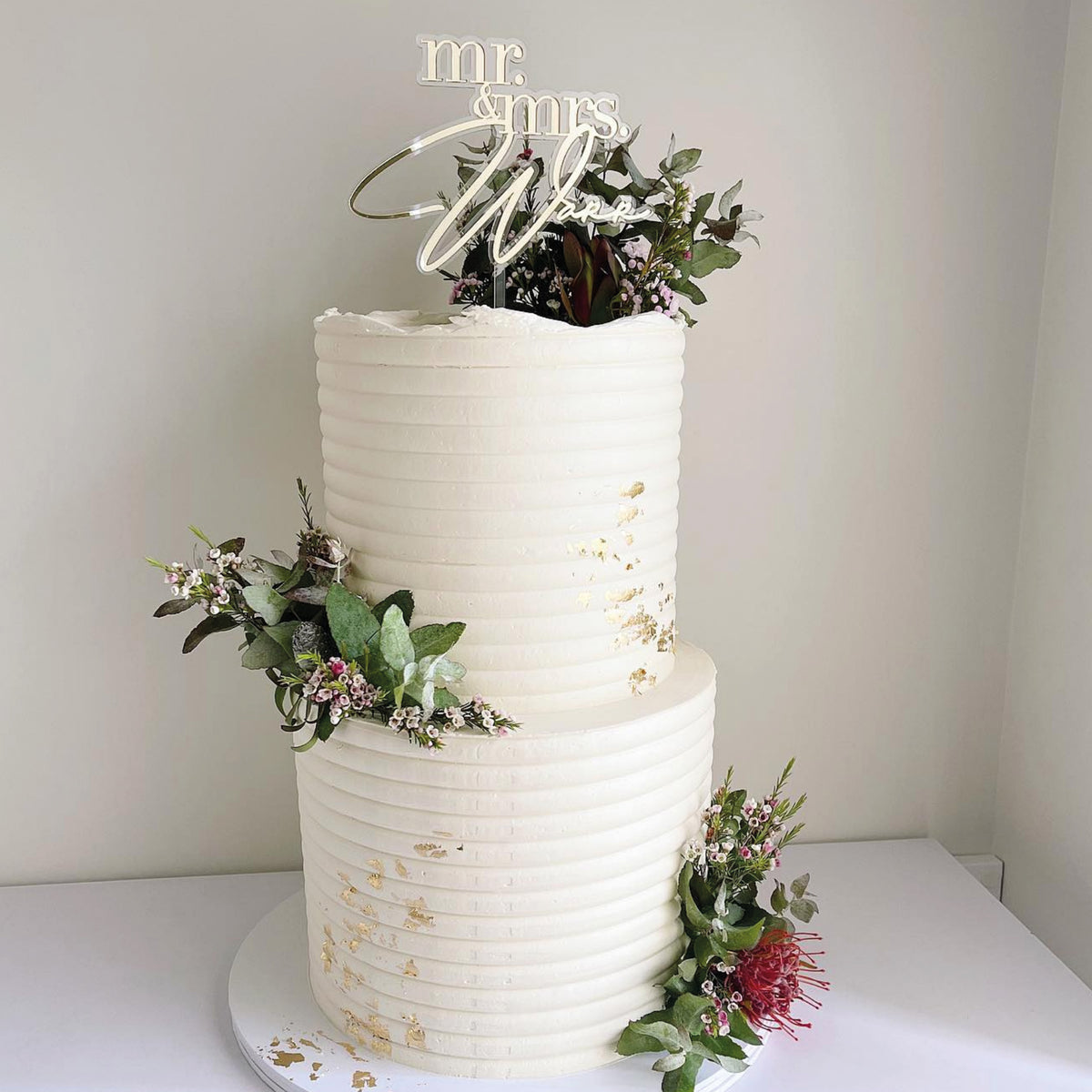 Mr & Mrs Wedding Mirror Custom Cake Topper - Layered
