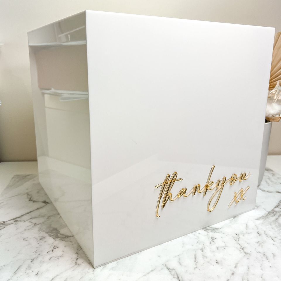 HIRE | White Acrylic Wishing Well Thank you xx Gold mirror image 0