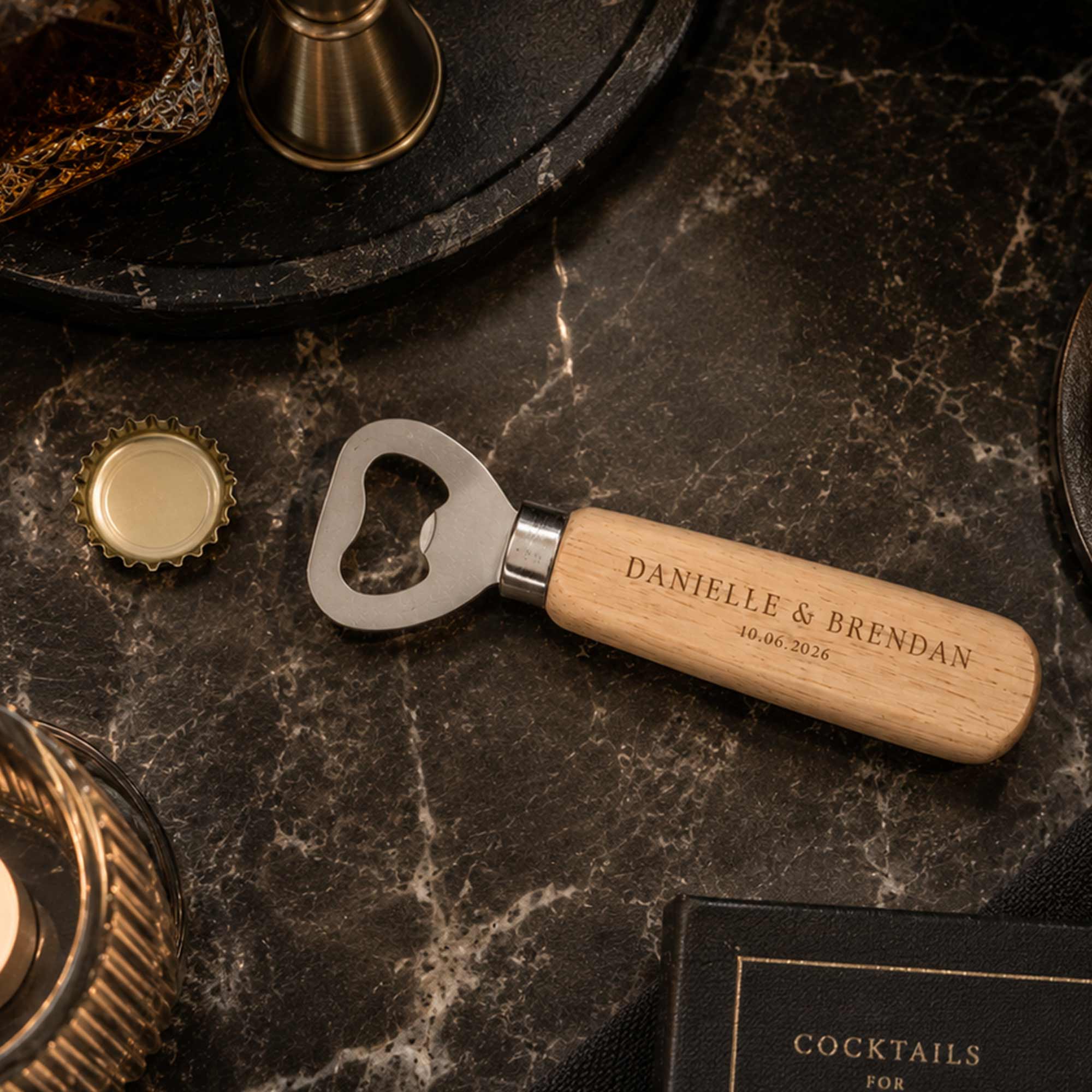 Engraved Wooden Handle Bottle Opener