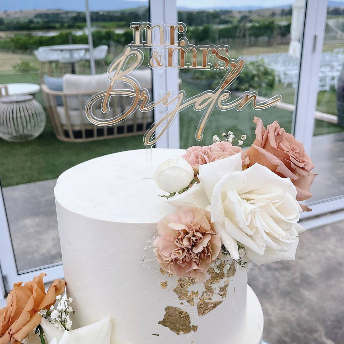 Mr & Mrs Wedding Mirror Custom Cake Topper - Layered