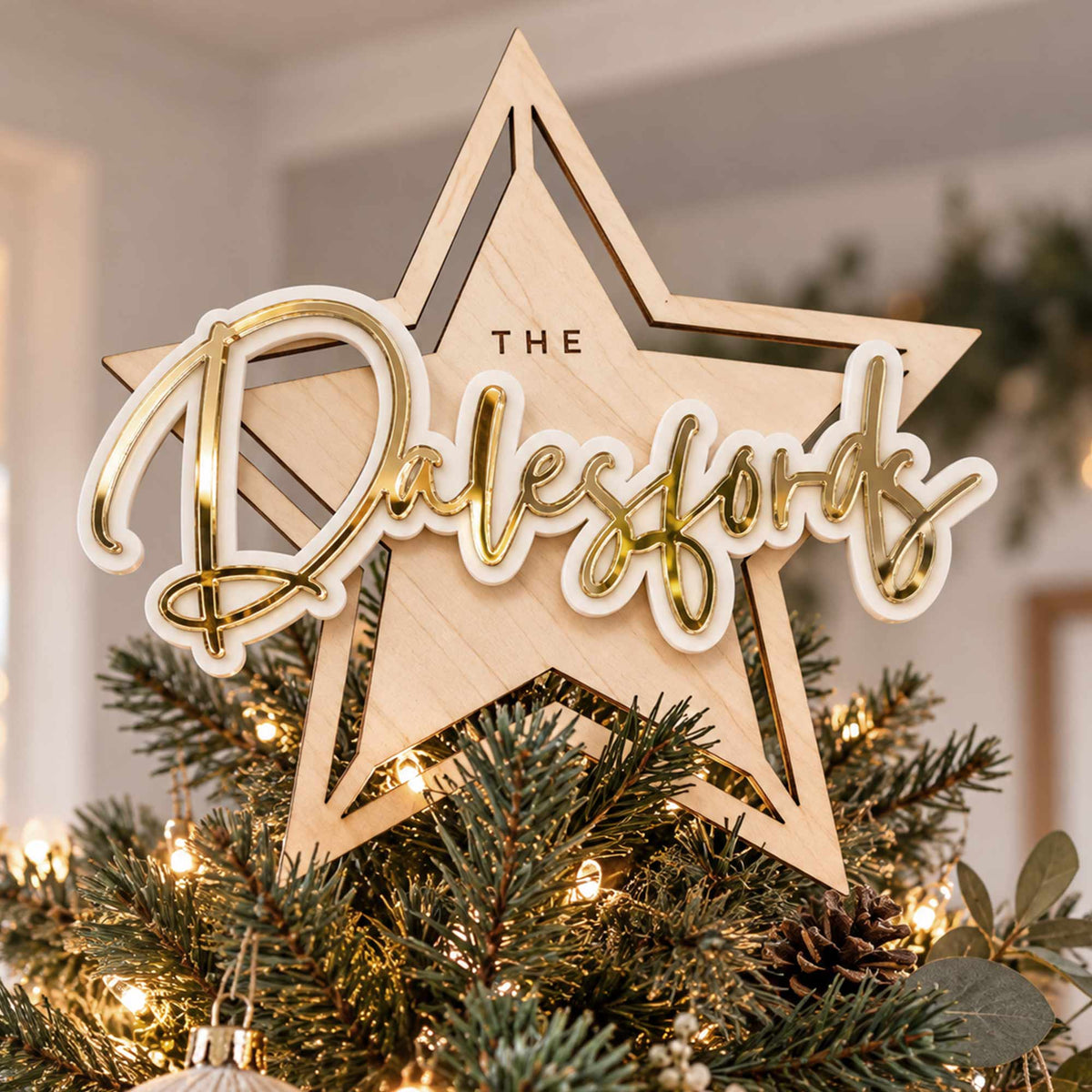 3D Christmas Star Acrylic and Timber Tree Topper