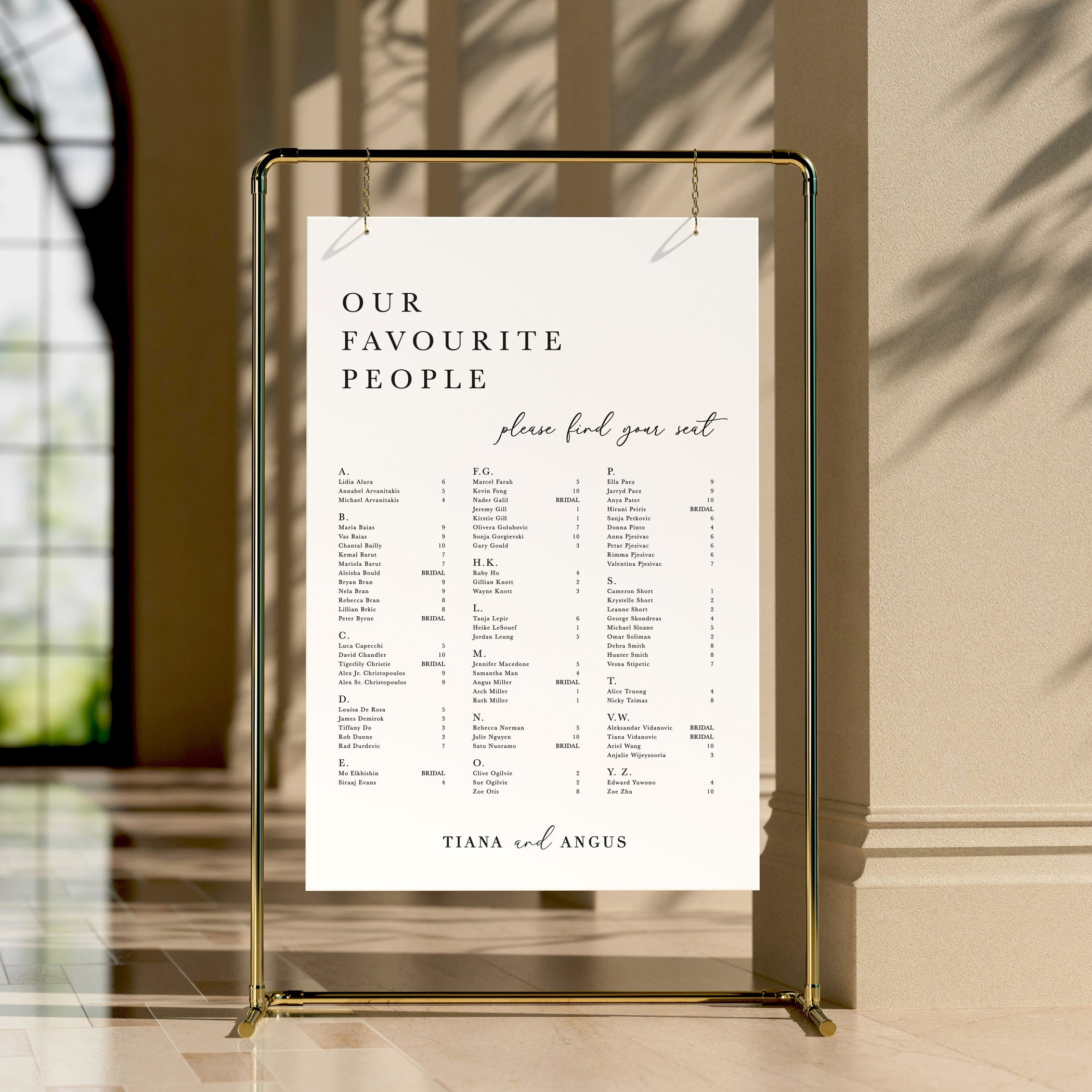 Tiana Personalised Wedding Seating Chart