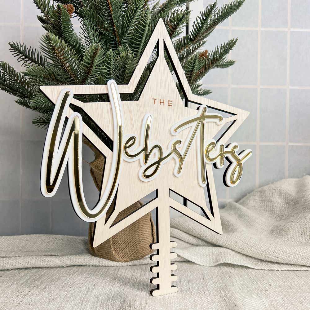3D Christmas Star Acrylic & Timber Tree Topper