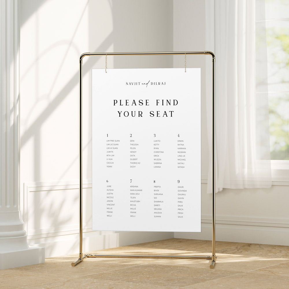 Monochromatic Modern Wedding Seating Chart