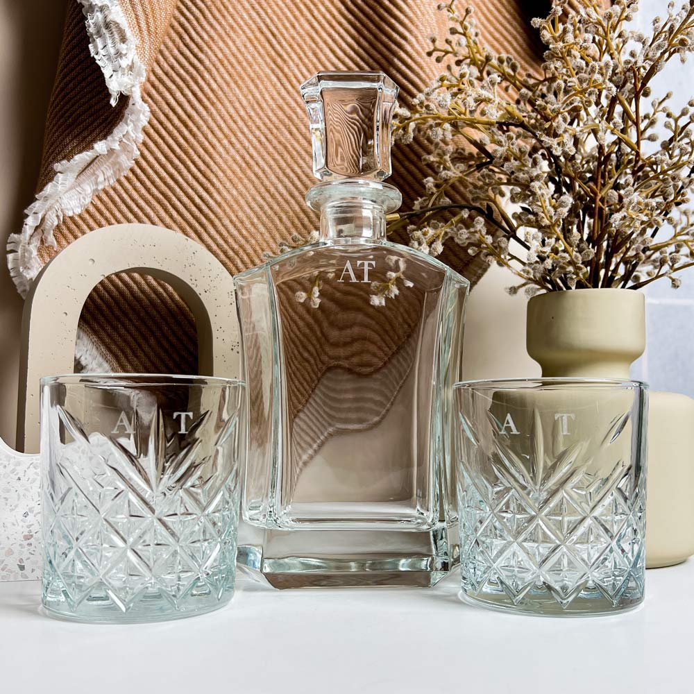 Engraved Monogram Crystal Whisky Decanter Set