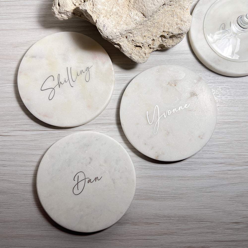 Personalised Round Marble Coasters White