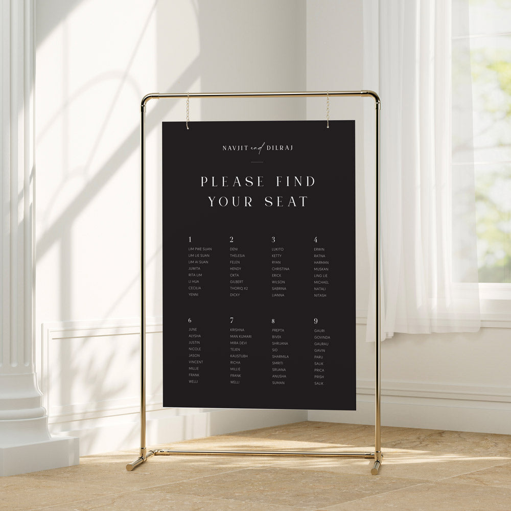 Black Modern Wedding Seating Chart