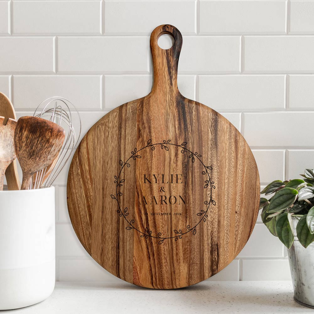 Engraved Wedding Round Paddle Serving Board